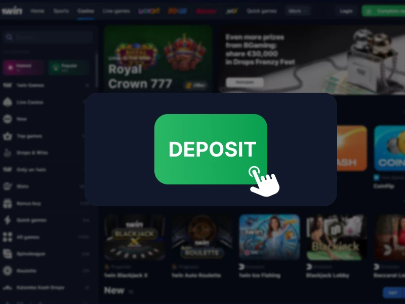 Screenshot of the 1Win deposit section on the official website, showing deposit button.