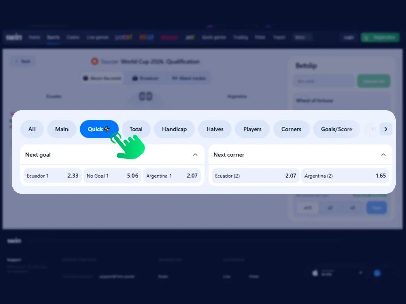 Screenshot of the 1Win betting interface showing different bet types, such as match result or point spread