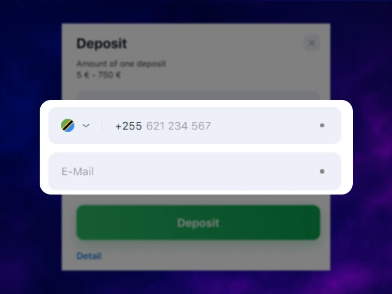 Screenshot showing the 1Win deposit form with additional fields for mobile number depending on the selected payment method