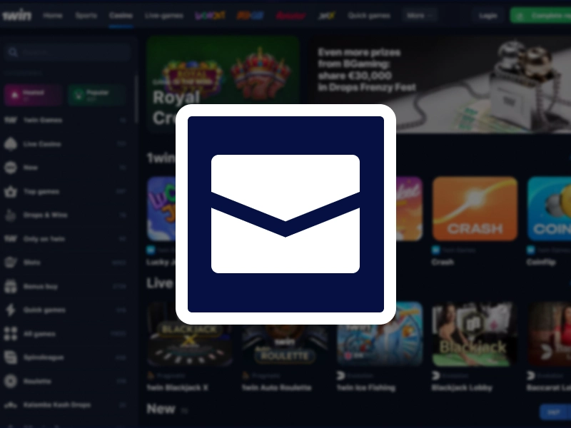 Screenshot of the 1Win account verification process, showing email icon