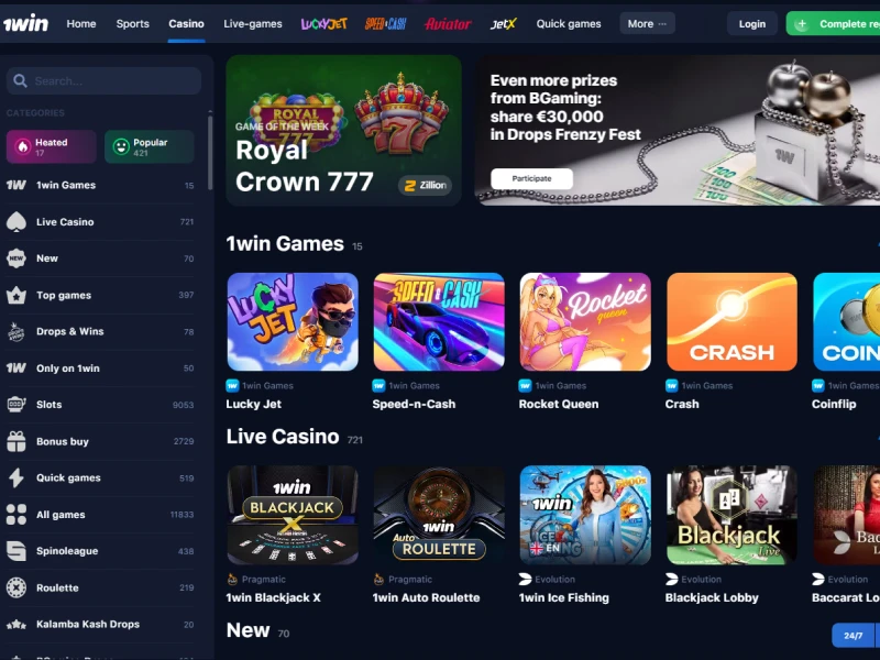 Screenshot of the official 1Win Tanzania homepage